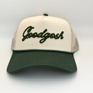 Dirty Word Trucker Hat “GOODGOSH” Mesh Back Cap - Natural & Green - $35 MSRP
